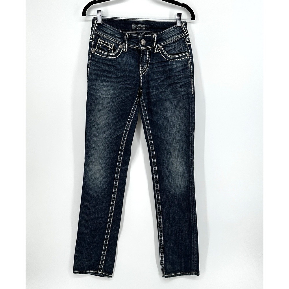 Silver Jeans Suki Mid Straight Women's 26X32 Dark Wash Flap Pocket Jeans Stretch